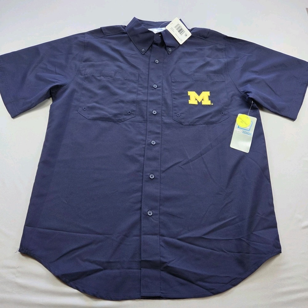 Michigan Wolverines Pro Edge Button down Vented Shirt Mens Sz M Hiking Fishing